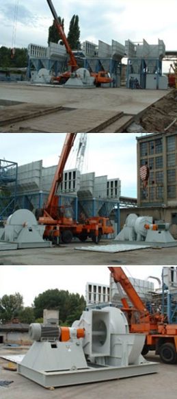 White large filter section being craned into place